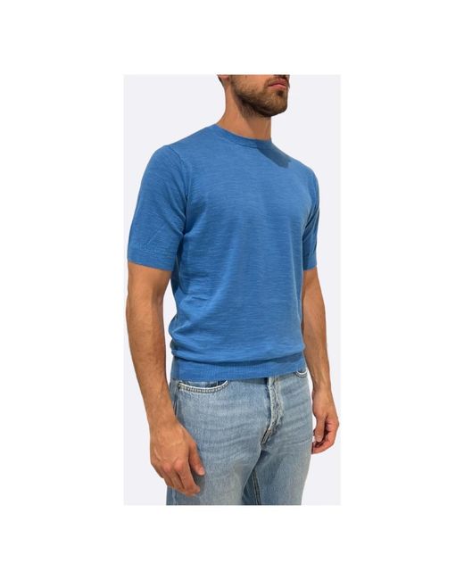 FILIPPO DE LAURENTIIS Hellblaues Leinen-Effekt T-Shirt in Blue für Herren