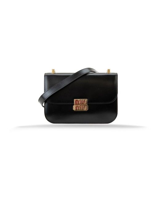 Miu Miu Black Schultertasche Aus Leder Mit Schnappverschluss