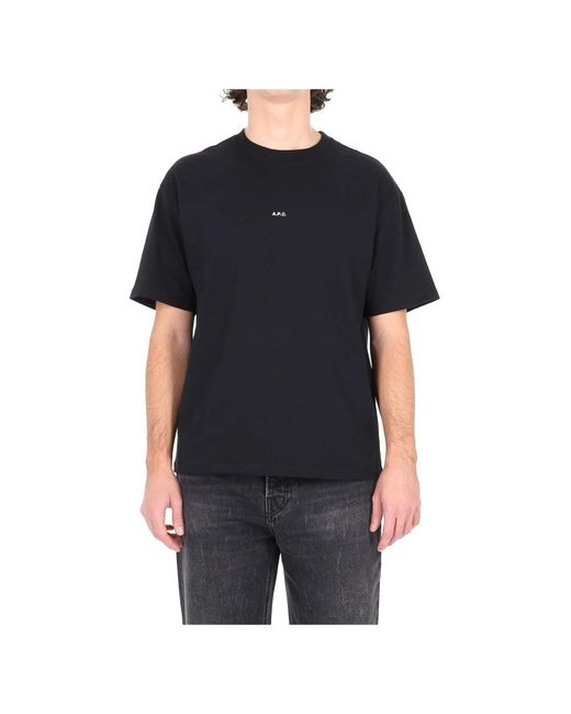 A.P.C. Tops ,Zwart ,Katoen Boxy Micro Logo T-Shirt in het Black voor heren