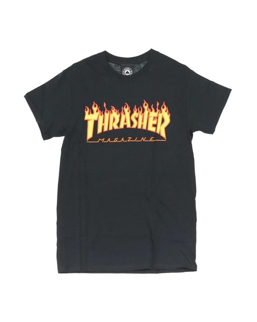 Thrasher Tops ,Zwart ,Flame Tee Zwart/Geel Korte Mouw T-Shirt in het Black voor heren