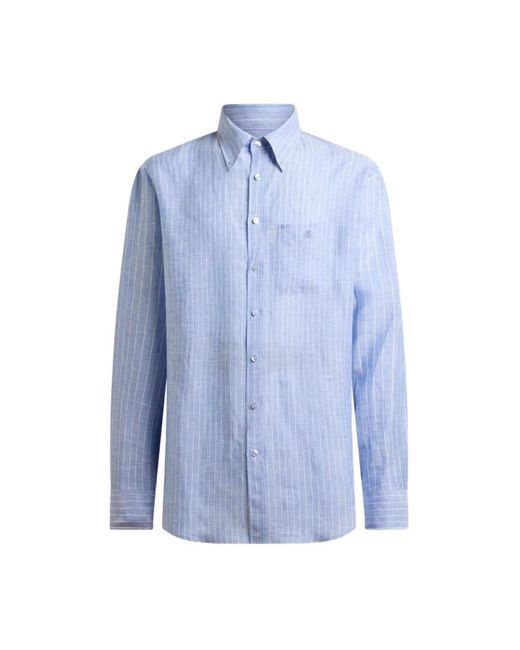 Etro Gestreepte Button-Down Overhemd in het Blue voor heren