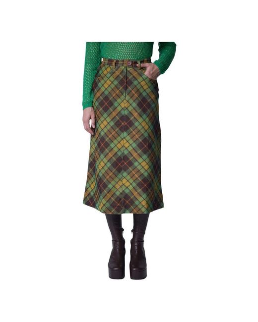 Manoush Green Karierte samtrock mit frontschlitz oush