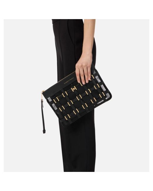 Elisabetta Franchi Black Mesh Bag With Rings