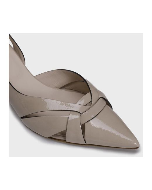 Roberto Del Carlo Gray Glossy leather heeled slingback paris style,glossy leather slingback kitten heel