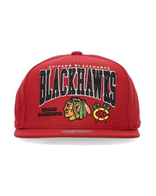 Mitchell & Ness Accessoires ,Rood ,Polyester Chicago Blackhawks Nhl Champ Snapback Pet in het Red voor heren