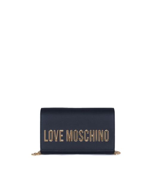 Love Moschino Blue Schwarze umhängetasche aus kunstleder mit metall-logo