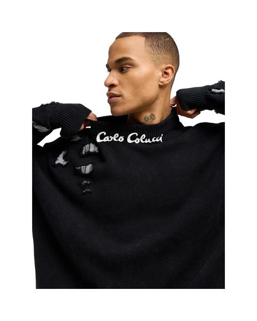 carlo colucci Black Round-Neck Knitwear for men