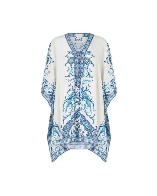Camilla Jassen ,Wit ,Kanten Kaftan Van Zijde in het Blue