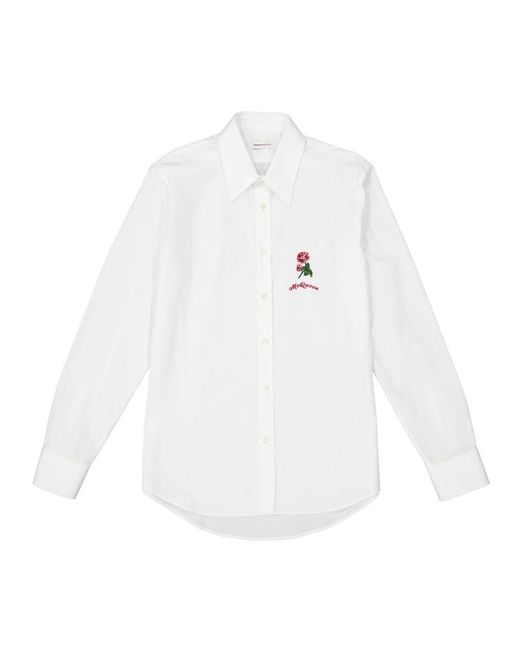 Alexander McQueen White Flower Detail Cotton Shirt for men