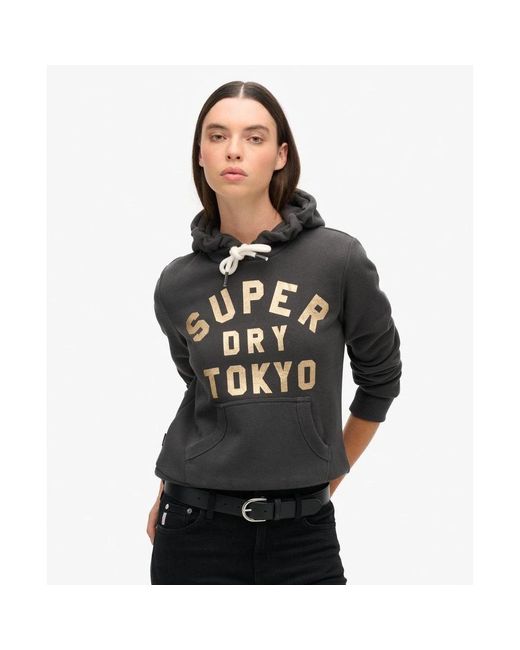 Superdry Glitter Grafisch Logo Hoodie Zwart in het Gray