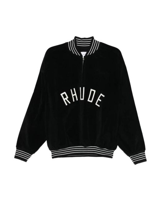 Rhude Velour Track Quarter Zip-Up in het Black voor heren