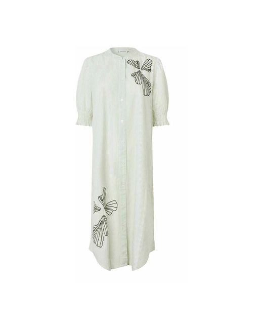 Masai White Gestreiftes Hemdkleid Mit Bestickten Blumen