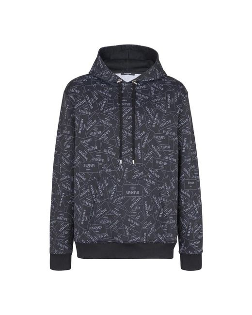 Balmain Hoodies & Sweatvesten ,Zwart ,Katoen Hoodie Met All-Over Label Print in het Blue voor heren