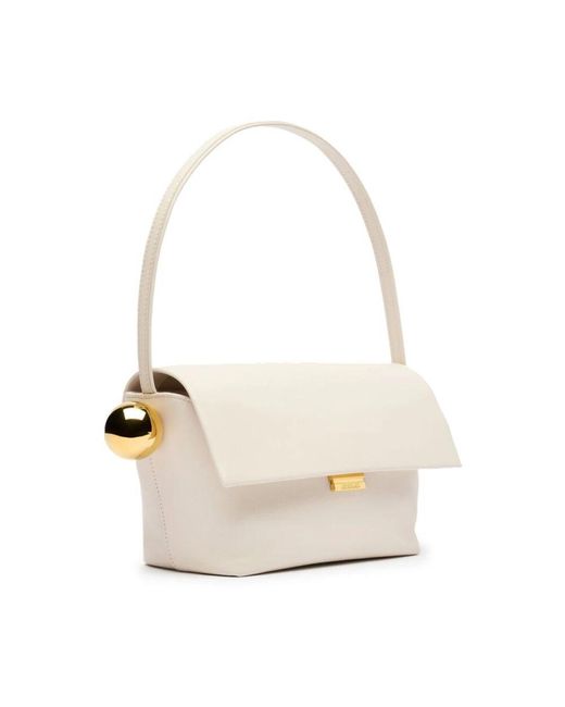 Jacquemus White Elegante elfenbeinfarbene lederhandtasche mit geometrischem charme