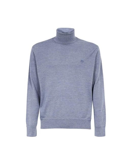 Etro Truien & Vesten ,Blauw ,Geribbelde Virgin Wool Turtleneck Trui in het Blue voor heren