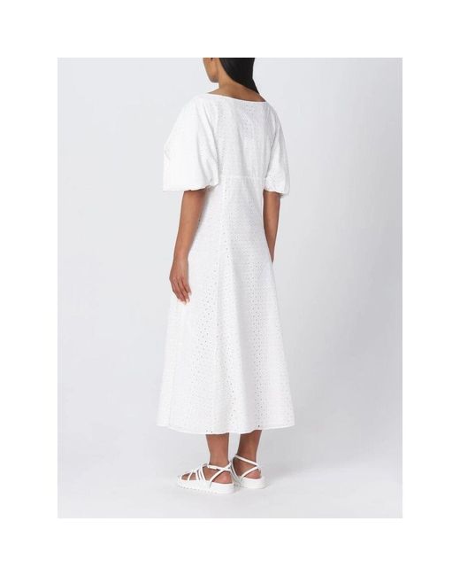 KENZO White Gelb Creme Puffärmel Midi Kleid