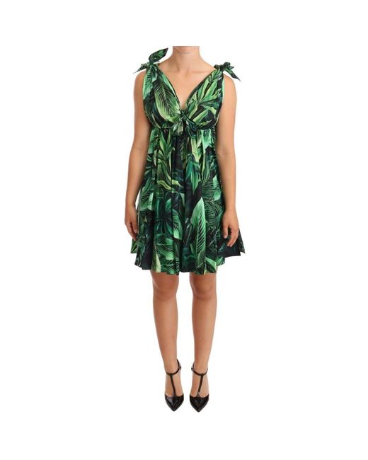 Vestido mini acampanado con estampado de hojas verdes Dolce & Gabbana de color Green