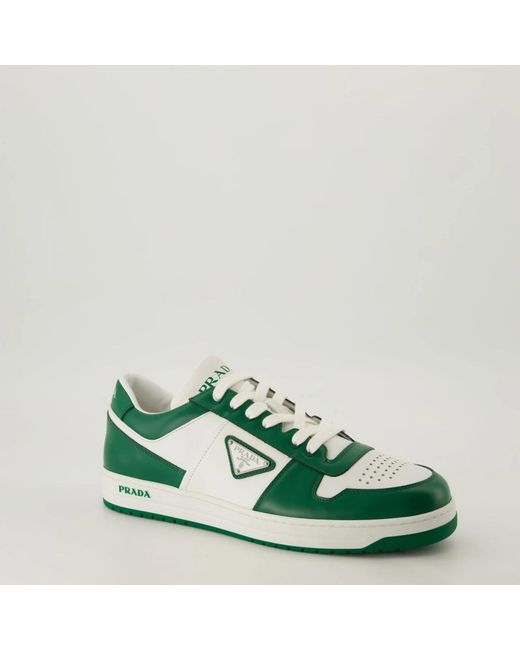 Prada Green Two-Tone Leather Downtown Sneakers for men