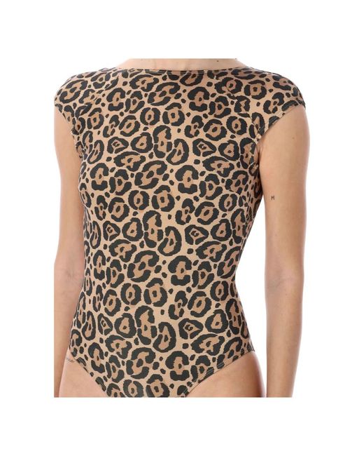 Emporio Armani Brown Jaguar print badebekleidung body swimsuit