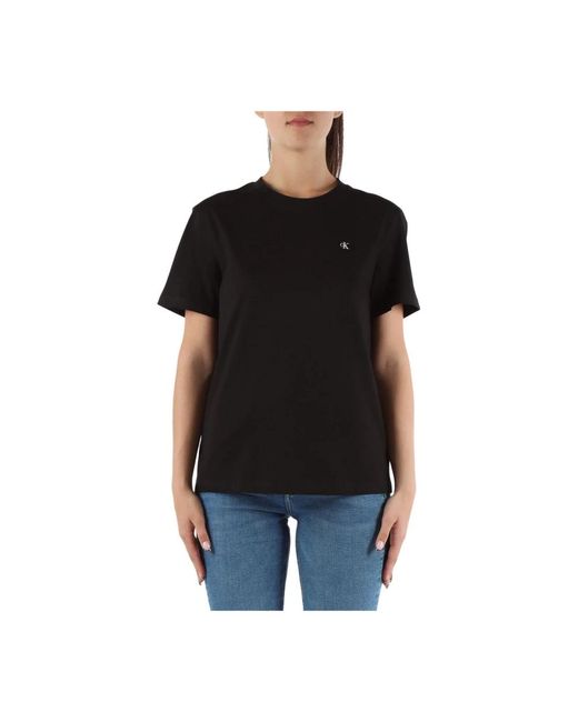 T-shirt in cotone con patch logo di Calvin Klein in Black