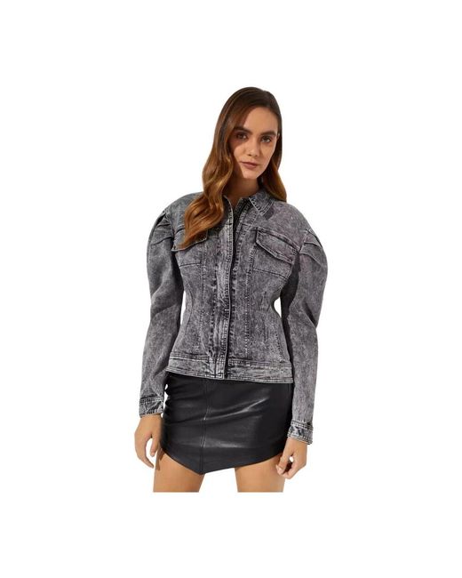 Norma Kamali Black Graue jeansjacke mit figurbetontem schnitt