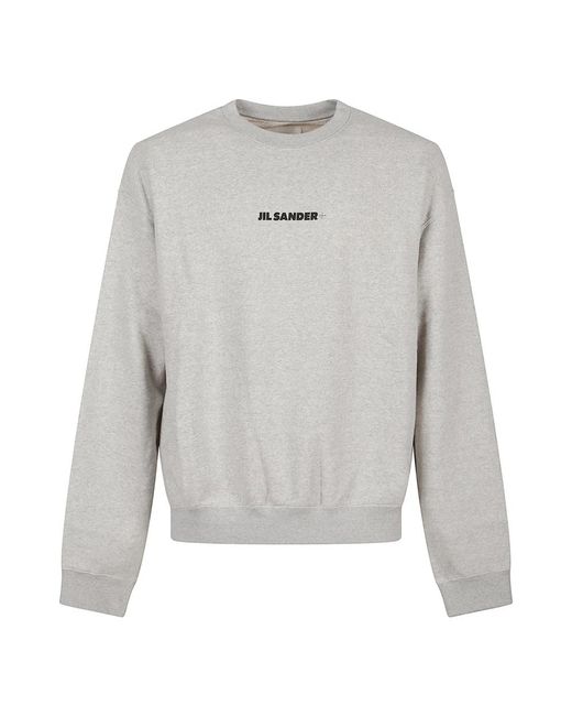 Jil Sander Hoodies & Sweatvesten ,Grijs ,Katoen Grijze Sweater Met Geborduurd Logo in het Gray voor heren