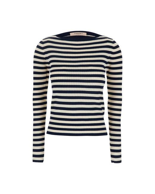 Twinset Geribbelde Gestreepte Top in het Black