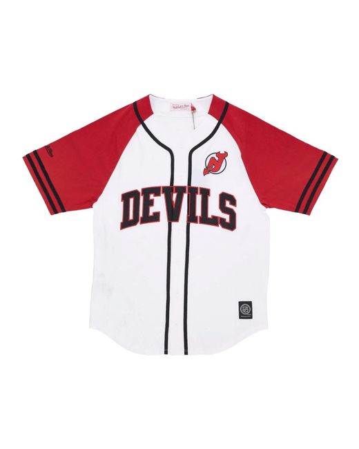 Mitchell & Ness Fitness ,Veelkleurig ,Katoen Nhl Oefendag Knoopsluiting Jersey in het Red voor heren