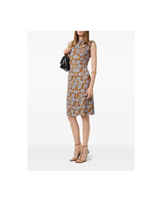 Versace Brown Braunes Mohnblumenmuster Midi-Kleid