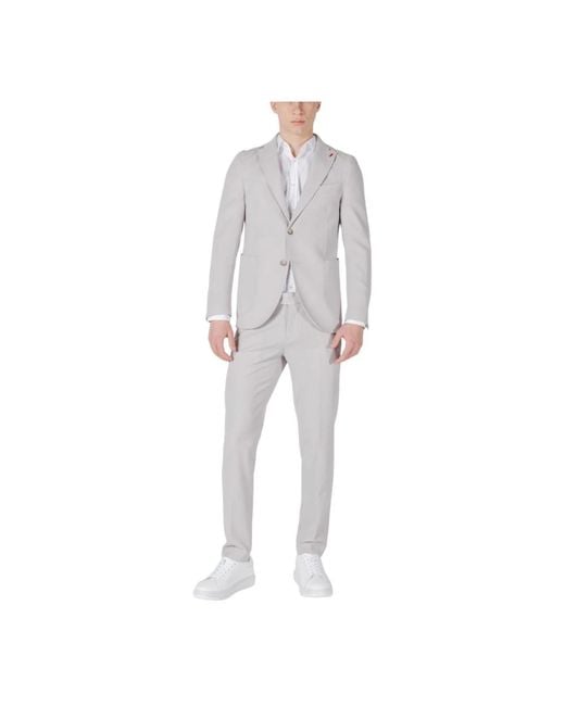 MULISH Gray Single Breasted Suits for men