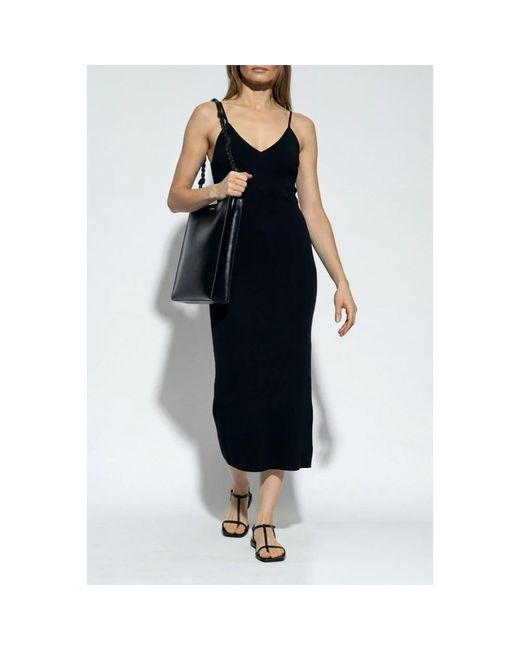 Jil Sander Kleedjes ,Zwart ,Wol Wollen Jurk Met Blote Schouders in het Black