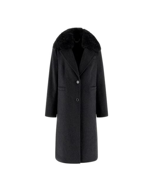 Guess Jassen ,Grijs ,Wol Karole Fur Collar Coat in het Black
