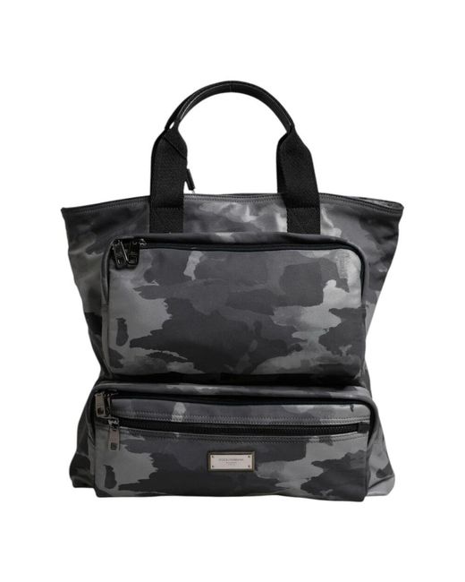 Dolce & Gabbana Black Graue Camo Mehrere Fächer Tote Tasche