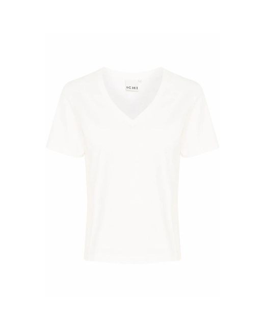 Ichi Cloud Dancer V-Hals Tee Top in het White