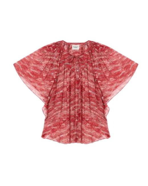 Isabel Marant Overhemden ,Rood ,Chiffon Gedrukte Chiffon Flowy Top in het Red