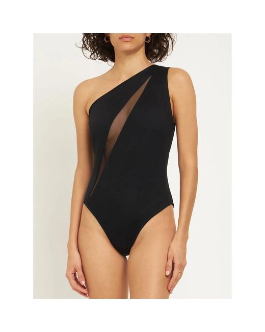 Versace Badmode ,Zwart ,Leer Slashed One-Piece Badpak in het Black