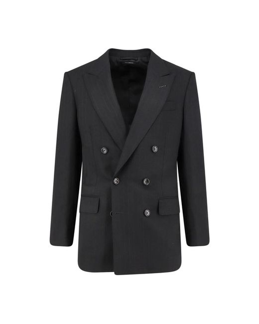 Tom Ford Jassen ,Zwart ,Wol Gestreepte Double-Breasted Blazer in het Black voor heren