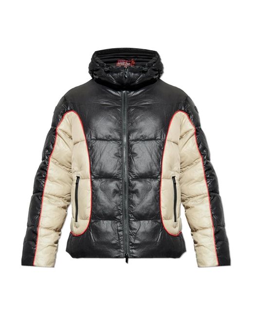 DIESEL Jassen ,Zwart ,Leer W-Ostend Hooded Puffer Jacket in het Black voor heren