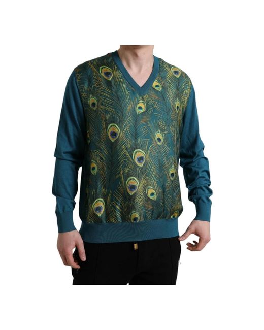 Dolce & Gabbana Green V-Neck Knitwear for men