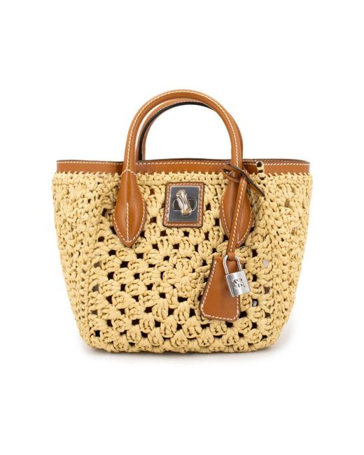 Ermanno Scervino Metallic Gehäkelte raffia-einkaufstasche mit lederdetails