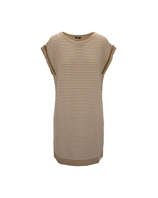 Elisabetta Franchi Brown Gold detail kurzes kleid