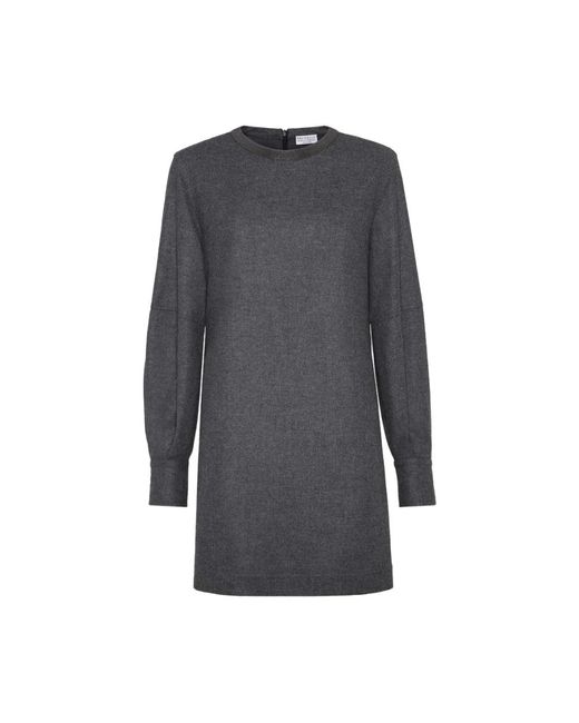 Brunello Cucinelli Grijze Jurk Met Ronde Hals En Lange Mouwen in het Gray