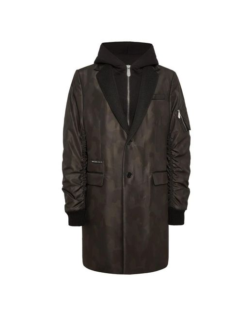 Philipp Plein Lange Baseball Jas in het Black voor heren