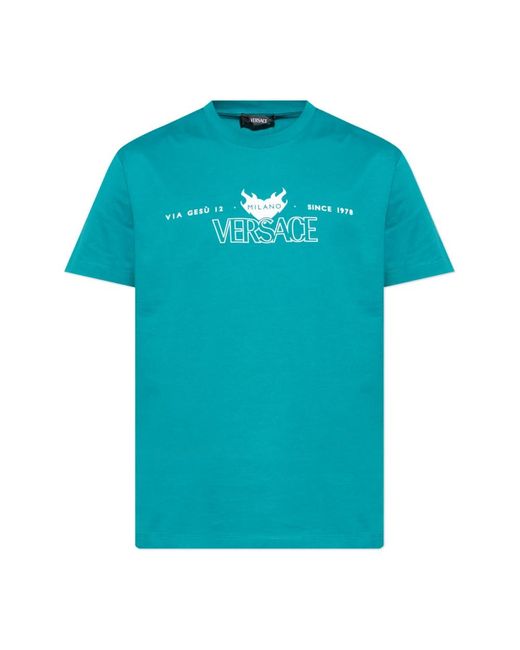 Versace Tops ,Blauw ,Katoen Logo T-Shirt in het Blue voor heren