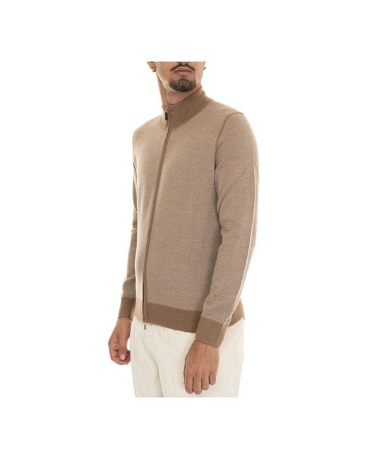 Gran Sasso Truien & Vesten ,Bruin ,Wol Merino Wol Zip Cardigan Met Contrastdetails in het Brown voor heren