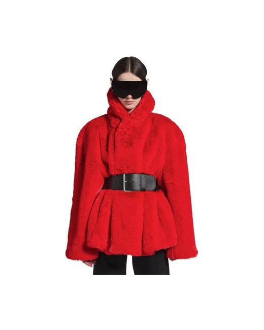 Balenciaga Red Faux Fur & Shearling Jackets