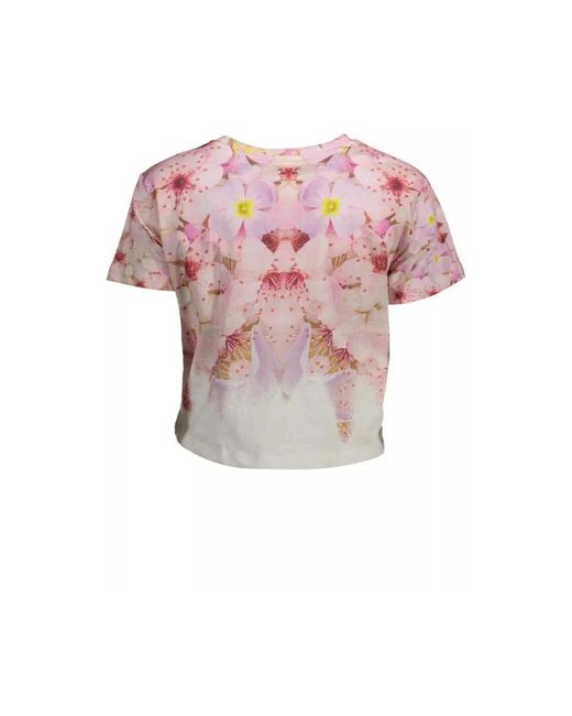 Desigual Tops ,Roze ,Katoen Geborduurd Roze Katoenen T-Shirt in het Pink