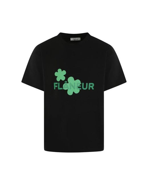 flâneur Schwarzes Blumen T-Shirt Für Männer in Black für Herren