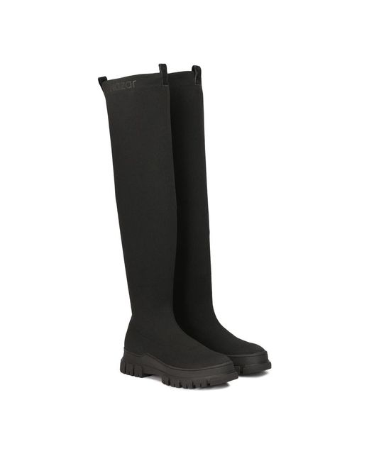 Kazar Black Flexible Overknee-Stiefel Auf Gerader Sohle