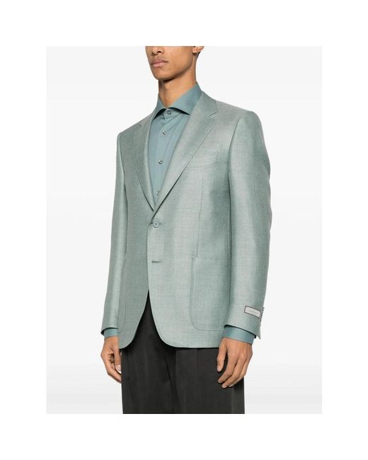 Canali Jassen ,Groen ,Wol Luxe Jas Van Wol, Zijde En Linnen in het Blue voor heren